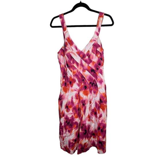 Anne Klein Dress Sleeveless Fit & Flare V-neck Lined Hot Pink/Whit/Orange Women' - Picture 1 of 5